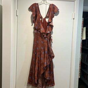 Anthropologie wrap dress size medium bronze with cream and periwinkle